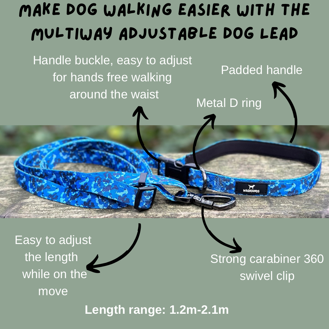 Multi-way Adjustable Dog Lead - Blue Camo